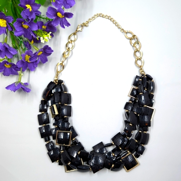 Black Crystal Multi strand Bib Style Vintage Statement Necklace - Picture 1 of 4
